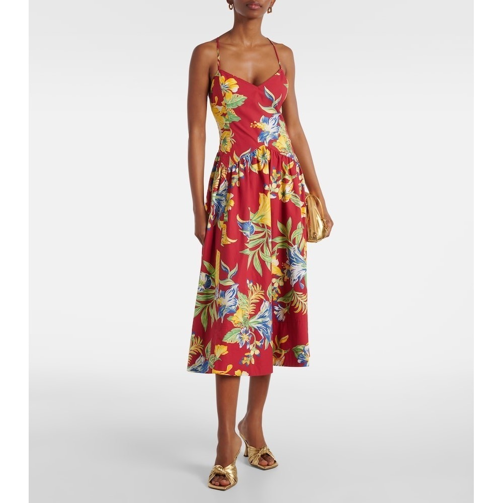 NWT Polo Ralph Lauren Tropical-Floral Paradise Petals Cotton Poplin Midi Dress 8